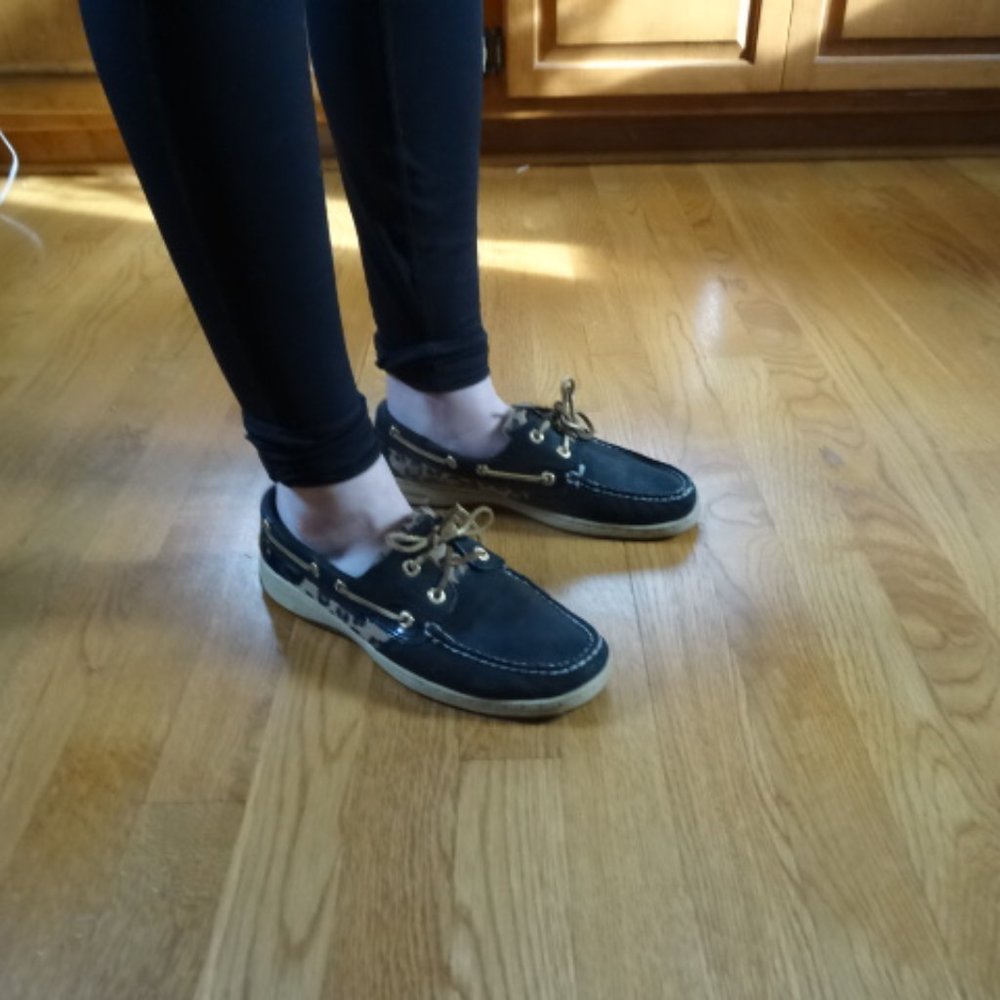Sperry Top-Sider Black Suede Animal Print Size 8M